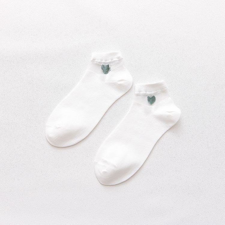 Chaussettes style coréen armkin pour femmes, motif cœur, chaussettes d'été décontractées et mignonnes, en coton respirant: Blanc