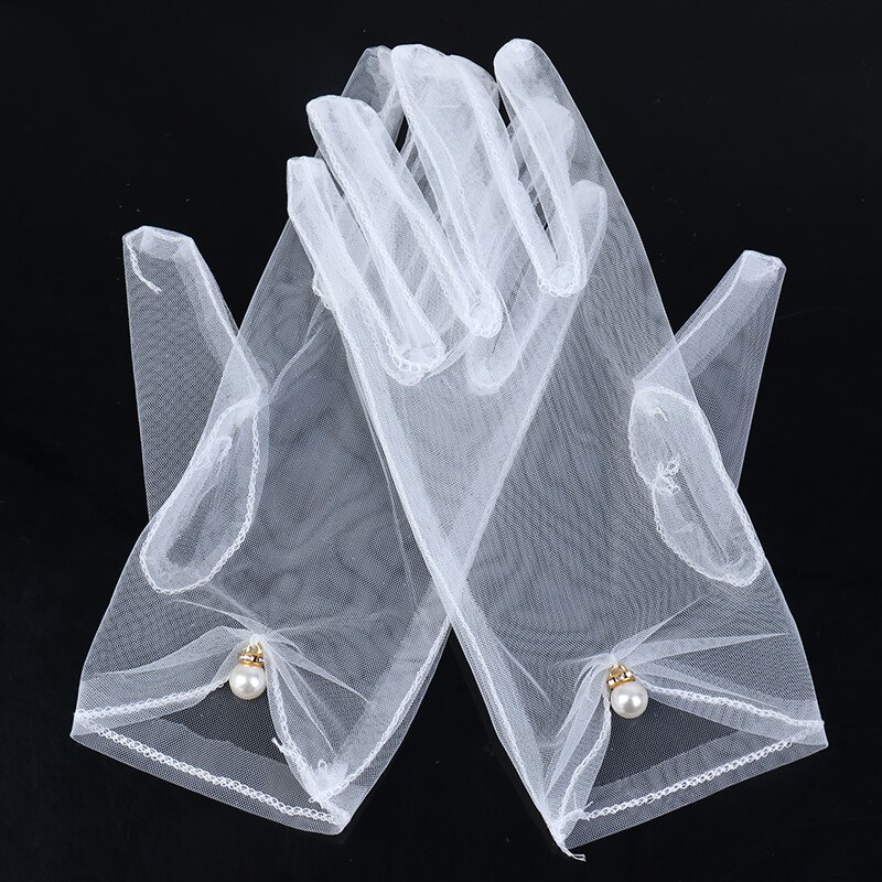 1Set Short Lace Gauze Transparent Women Gloves UV-Proof Summer Women Fishnet Mitten Short Bride Wedding Gloves Beige