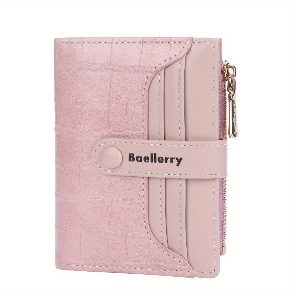 Baellerry märkesplånbok dam kort plånbok med spänne, slipat läder, myntväska, mini-plånböcker för kvinnor, korta plånböcker: Rosa