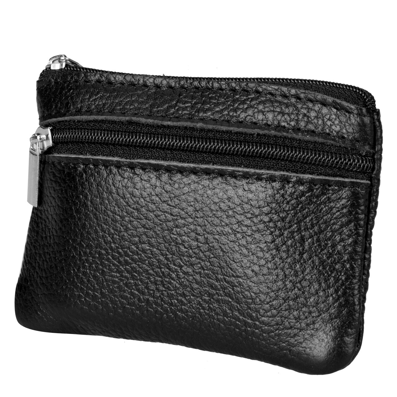 Kvinder mænd læder mønt pung tegnebog kobling lynlås lille skift blød taske mini: Sort