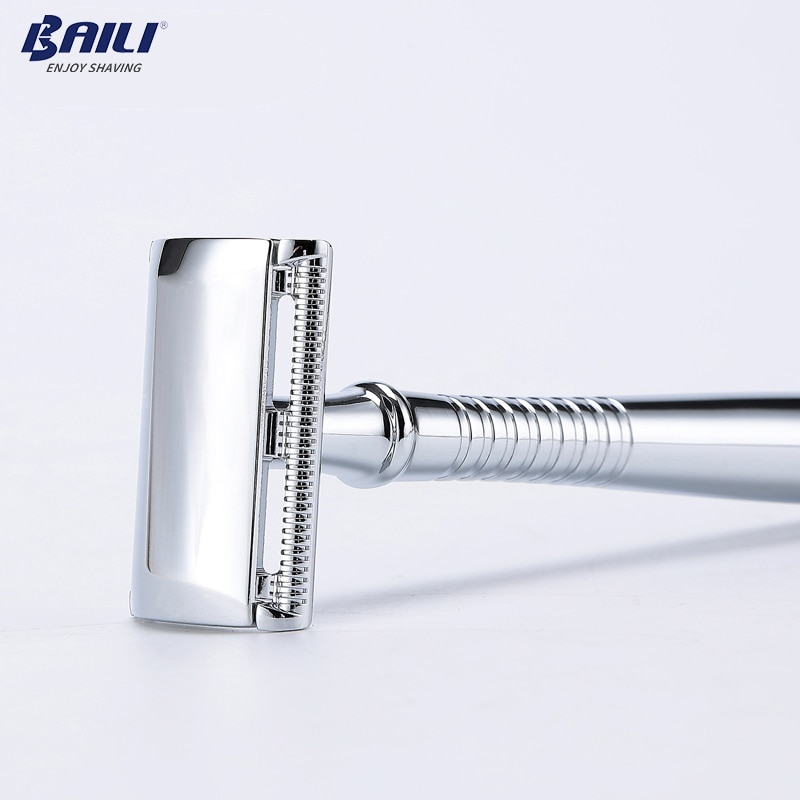 BAILI Stainless Safety Razor Double Edge Blades Long Handle Barber Shaving Shaver +5 Blades +Case +Stand/Holder BD191