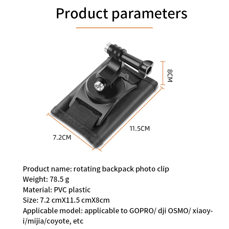 360 degrés rotatif sac à dos pince de fixation pour GoPro Hero 8 7 6 5 4 pour Go pro xiaomi sport Action caméras accessoires