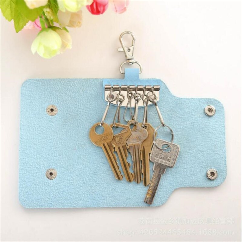 1 Pc Draagbare Lederen Huishoudster Houders Auto Sleutelhanger Key Holder Bag Case Unisex Wallet Cover Eenvoudige Effen Kleur Opbergtas