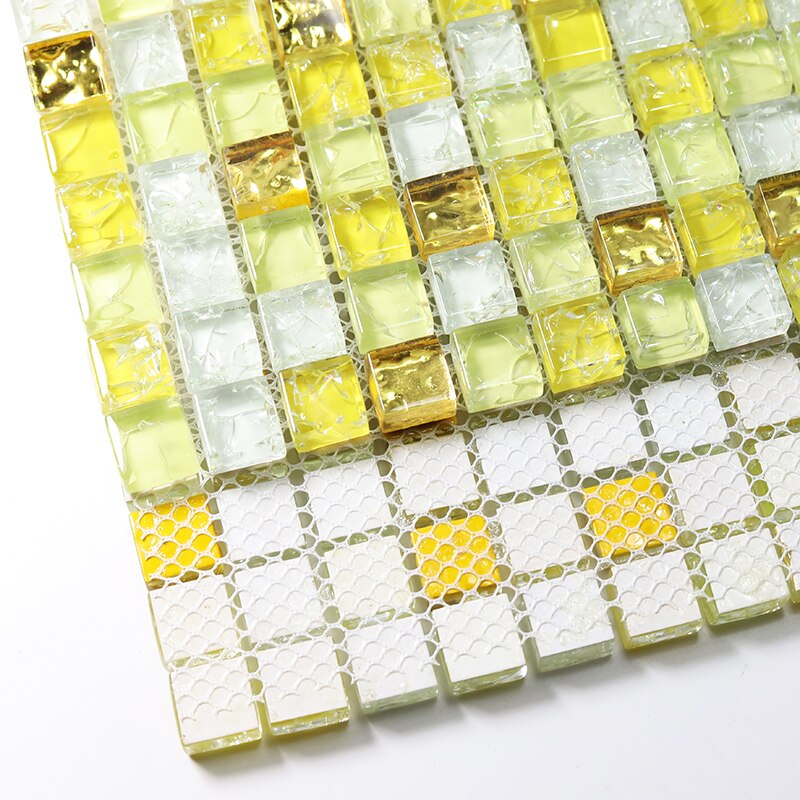Crackle White Yellow Gold Glass Mosaic Tile Backsplash JMFGT2011 Bathroom Glass Wall Tiles