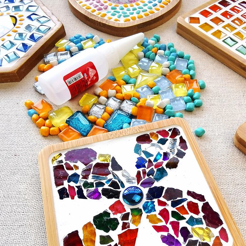 Sous-verre en mosaïque pour bricolage, pratique, accessoires faits à la main, carré amour rond, rainure en bambou