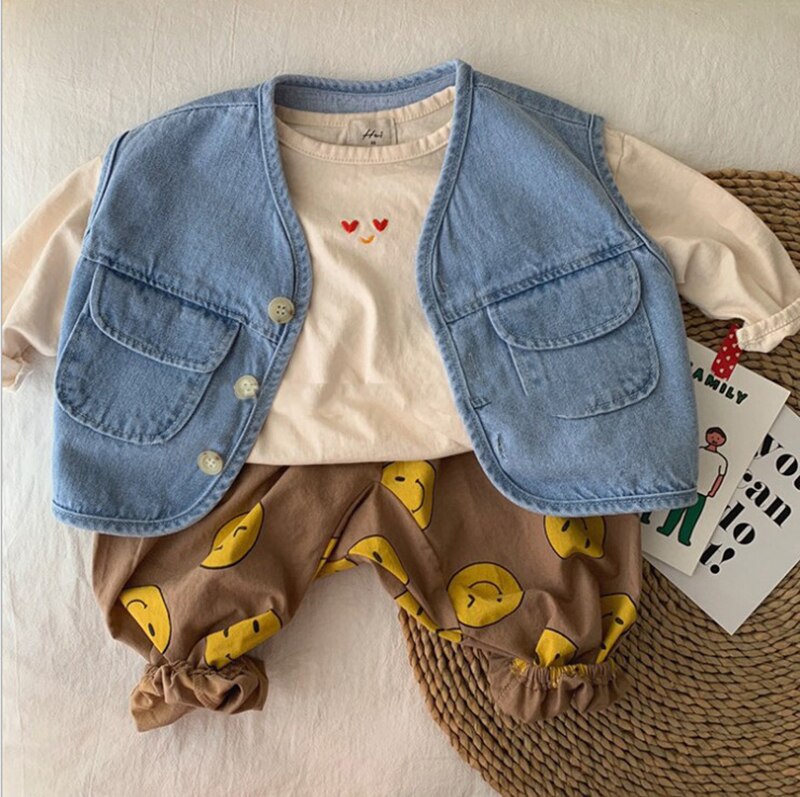 Baby Cowboy Vest Lente Herfst Koreaanse Kinderen Kleding Baby Kids Cowboy Jas Kinderen Mouwloos Vest