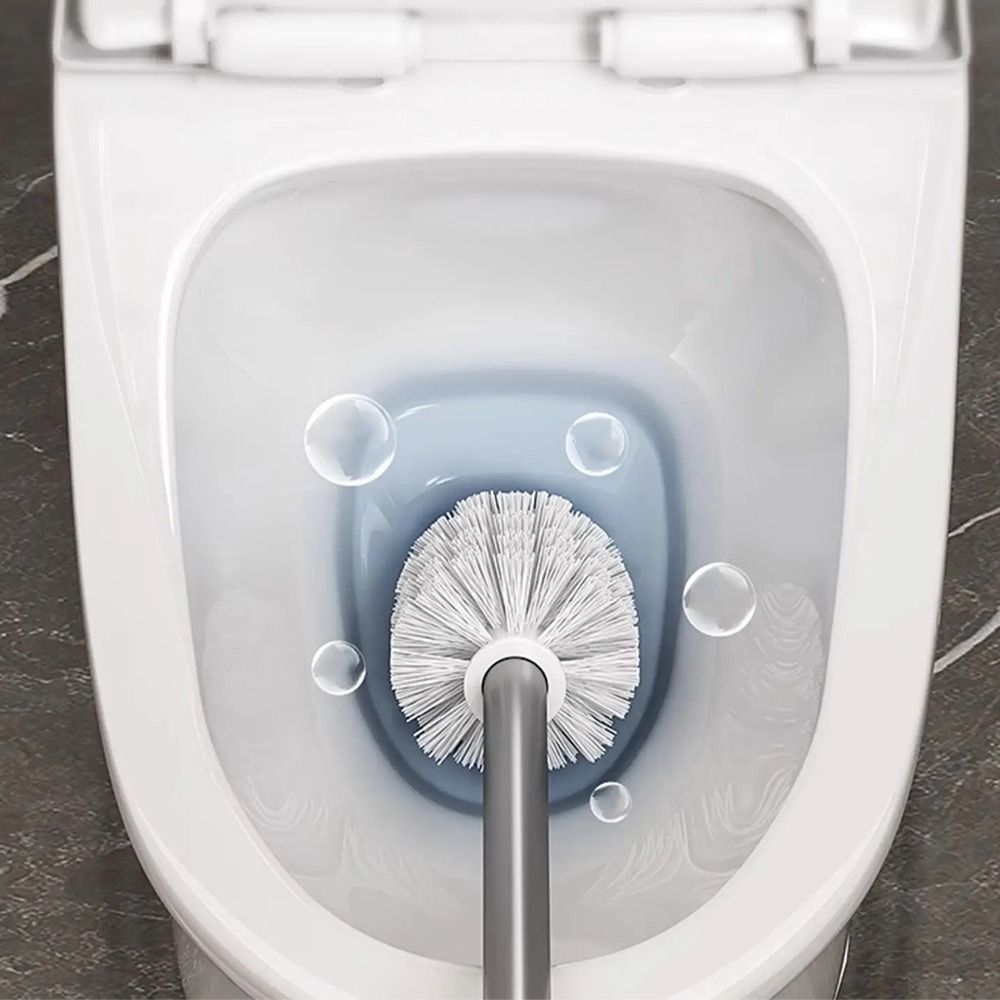 Nail-free Toilet Brush Holder Rack Durable No Punching Floor Toilet Cleaning Tool Nylon Bristles Long Handle
