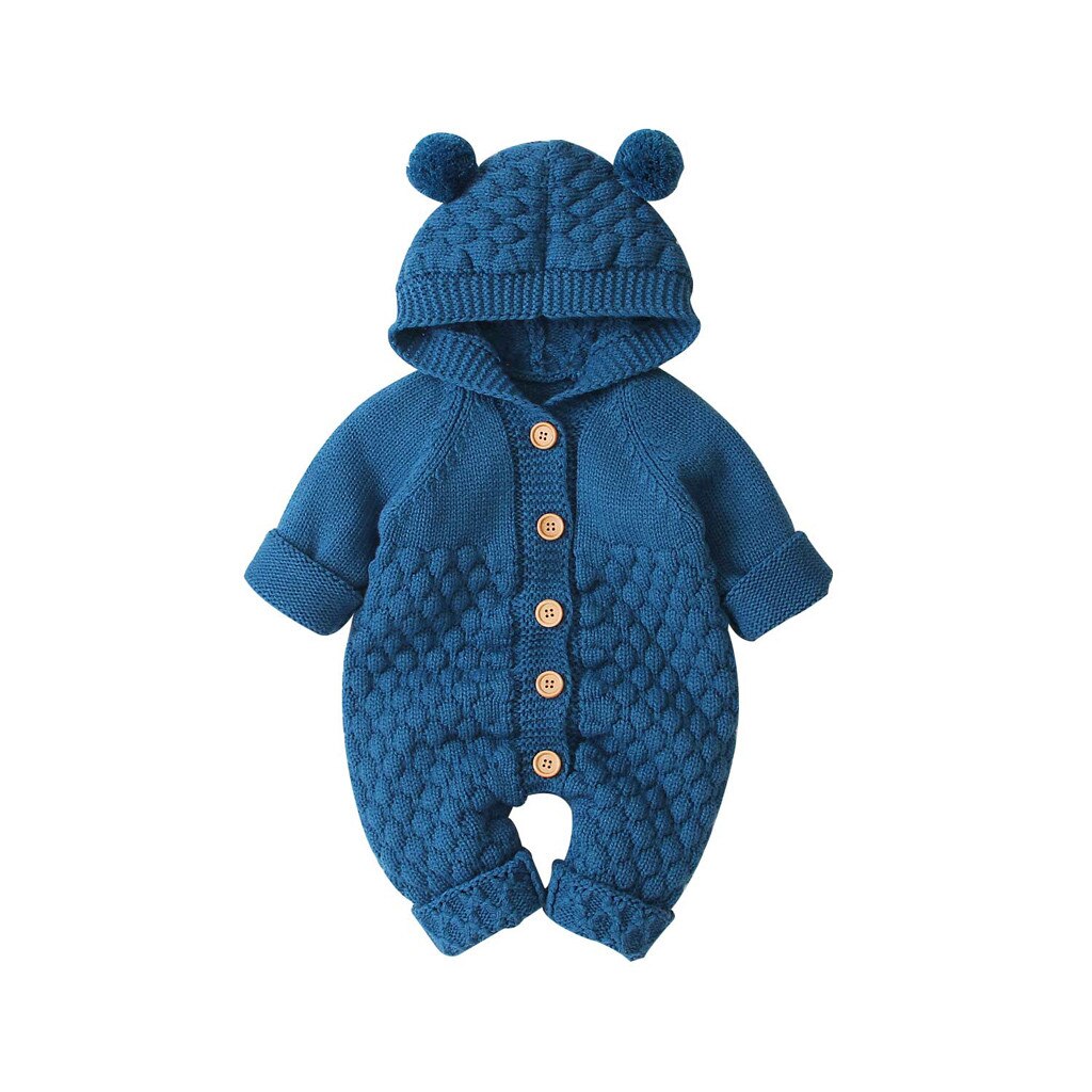 Knit Baby Sweater Winter Infant Newborn Cardigan Sweaters For Toddler Boys Hooded Jackets Button Up Autumn Baby Girls Coat: Dark Blue / 6M