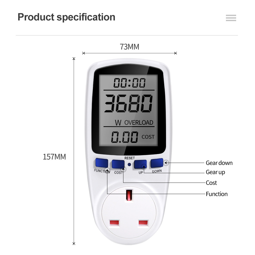 Power Meter Digital Wattmeter vu Meter Single Sockets Electricity Energy unit Meter Dynamometer Electric Consumption kwh Meter