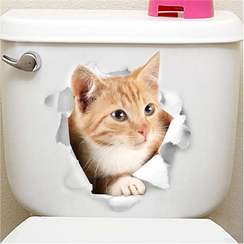 1 pièces mignon 3D chaton toilette chat Stickers muraux pour cuisine réfrigérateur salon chambre décor à la maison papier peint bricolage maison décalcomanie