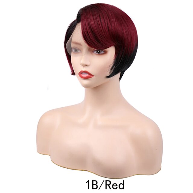 Transparent Lace Wig Red Short Bob Straight Natural Hair Synthetic Wigs Side Part PrePlucked Bleached Knots Drag Queen For Women: #4