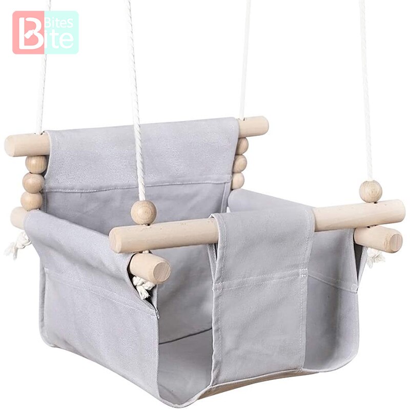 Baby Canvas Schommel Stoel Opknoping Hout Kinderen Kleuterschool Speelgoed Buiten Indoor Kleine Mand Beige Swingende Schommelstoel Baby Speelgoed