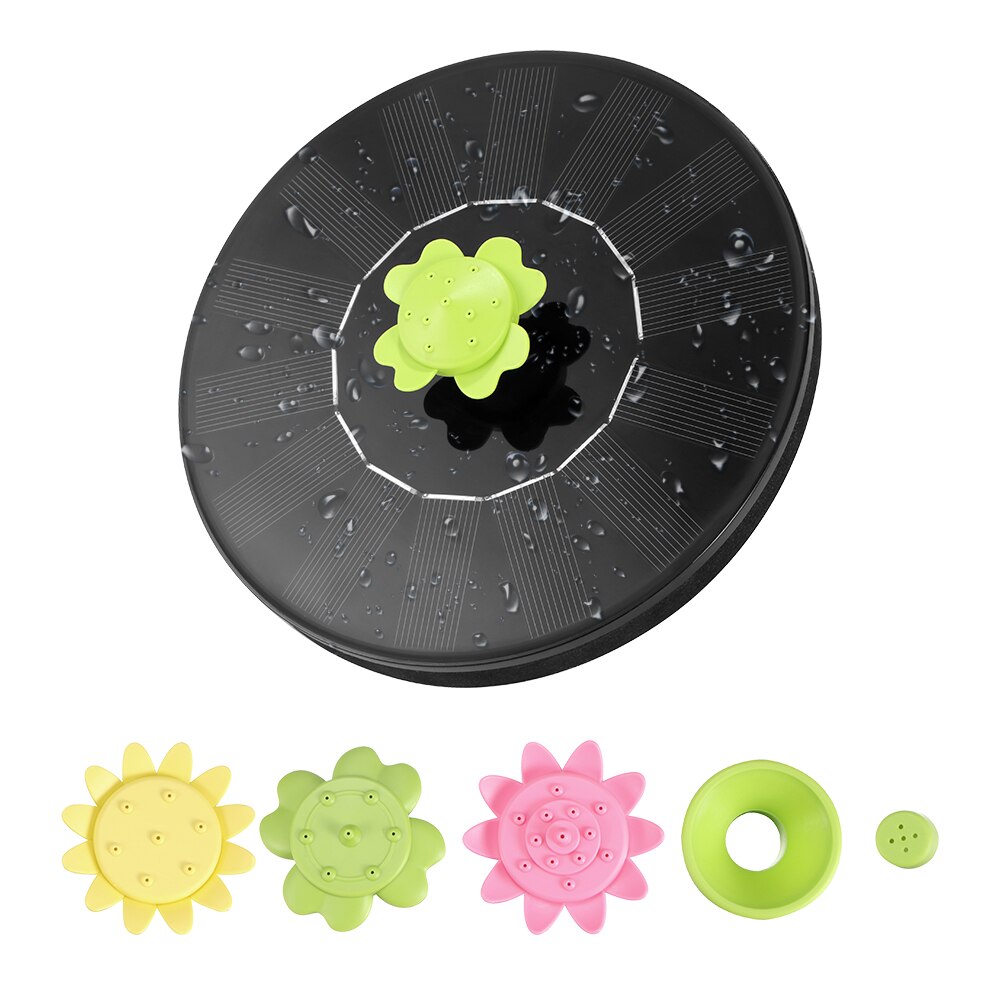 1.4W Solar Fontein Met 5 Sprinkler Nozzles Solar Pomp Powered Fontein Vogel Bad Fontein En 1 Overbrengen Hoofd Hoge power