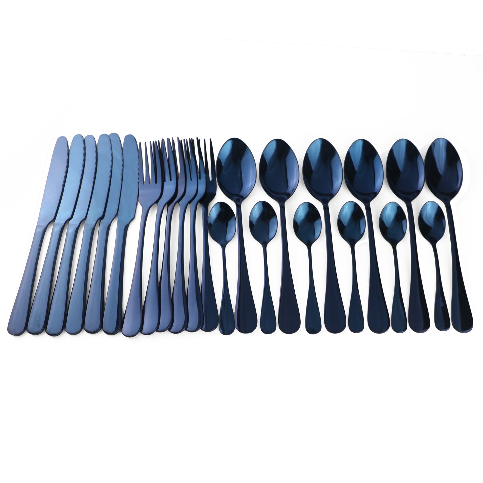 24PCS Noble Blue Stainless Steel Flatware Set Dinnerware Cutlery Set Knife Forks Coffee Spoons Box Black Golden Silverware Set