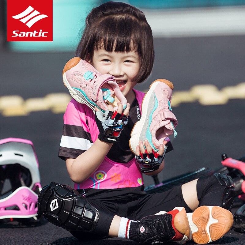 Santic Breathable Kids Cycling Shoes Pro Team Race Child Balance Bike Shoes Anti-slip Safety Boys Girls Bicycle Sport Shoes