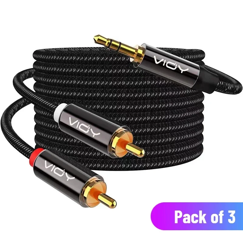 RCA naar 3,5 mm stereo audiokabel 100% schild 3,5 mm mannelijk naar 2RCA mannelijk Aux-snoer voor smartphone tablet luidspreker thuisbioscoop HDTV enz.: Rood / 3m