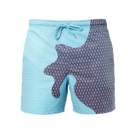 Men Quick Dry Beach Shorts-Lattice Drawstring Color Changing Nylon travel Beach Shorts Swimming Trunks: Blue / S