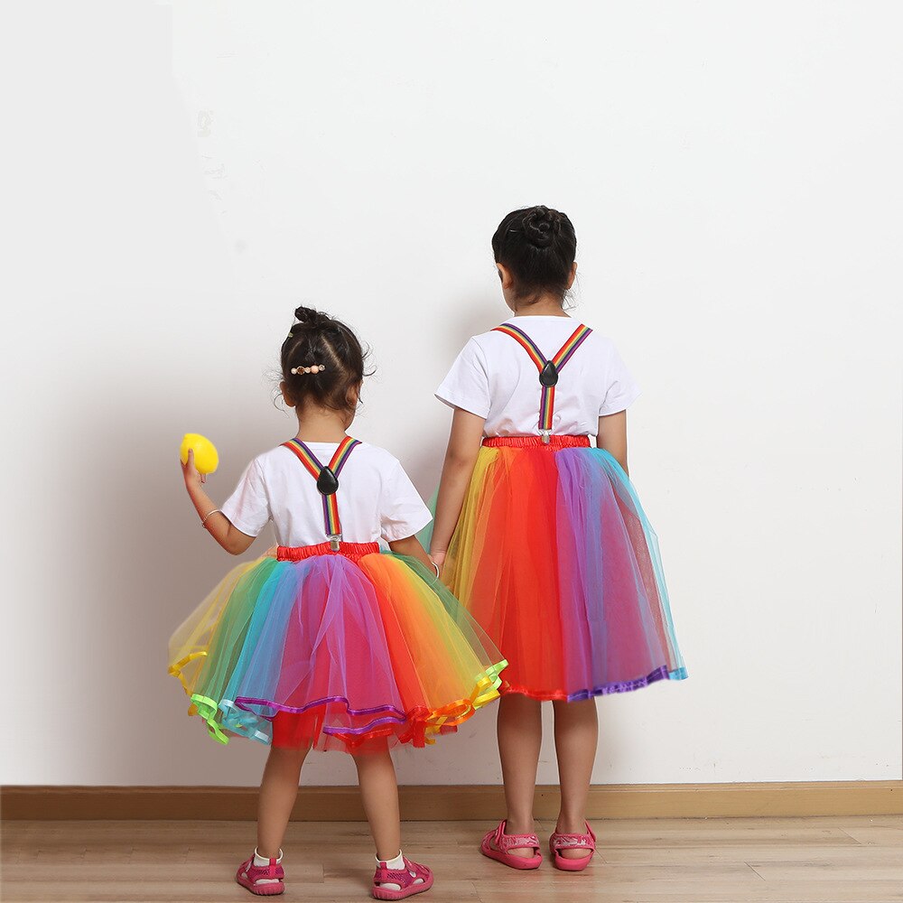 Familie Ouder-kind Meisjes Pak Puff 5 Lagen Tutu Tule Rok Voor Party Dance Kinderen Volwassen Regenboog Bretels gaas Rok