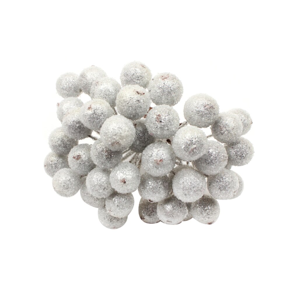 Ramo de flores artificiales con ramas de hojas de acebo y bayas de Navidad, decoración para el hogar, suministros festivos y para fiestas: silver