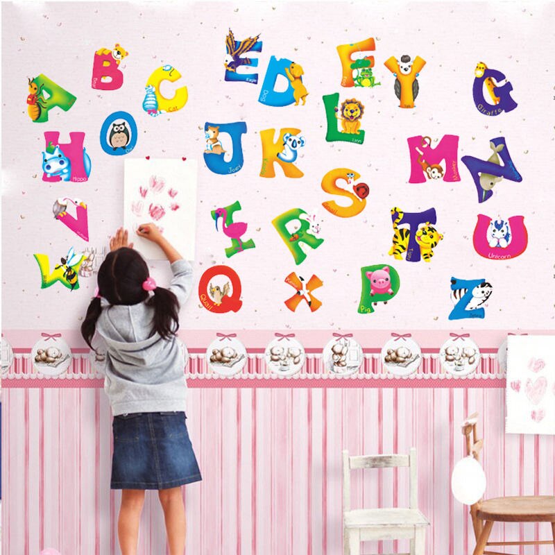 42x23cm A-Z Alphabet Animals Wall Stickers For Kid... – Grandado