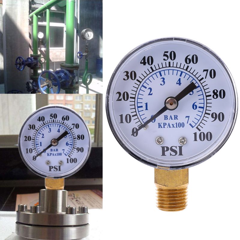 0-100 PSI 0-7 Bar Water Air Gas Pressure Monitor Well Pump Pressure Gauge 1/4'' NPT Thread