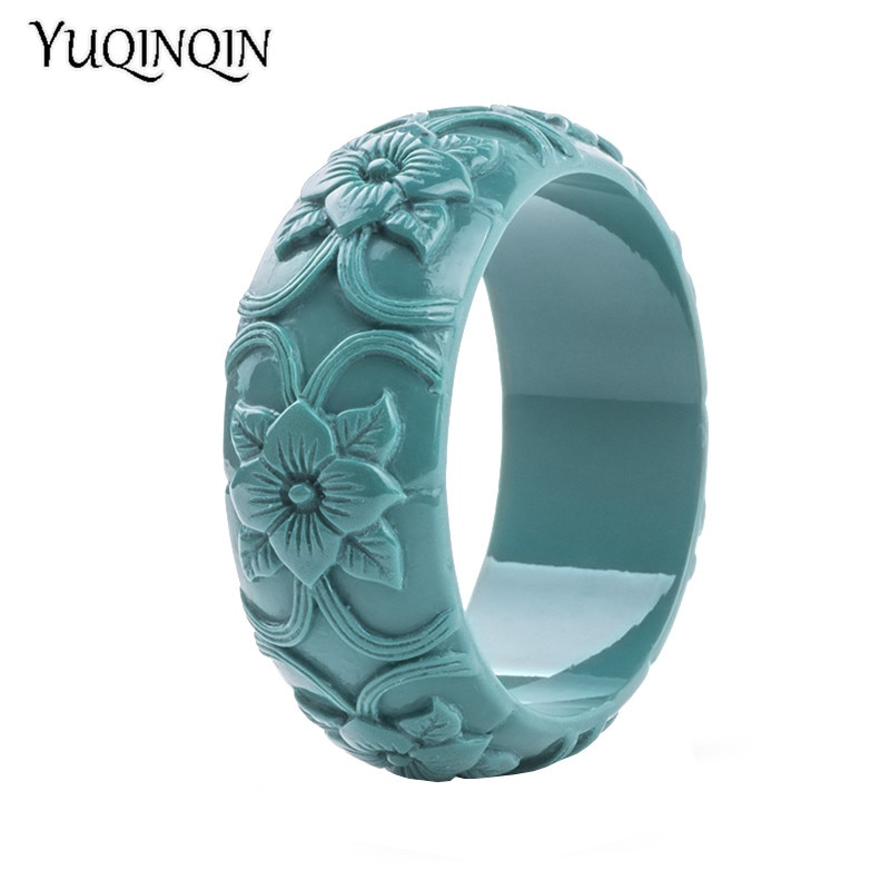 Klassieke Hars Manchet Gegraveerde Bloemen Armbanden Bangles Voor Vrouwen Mode Brede Acryl Armband Vrouwelijke Charme Bruiloft Sieraden