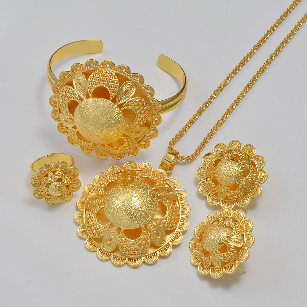 Anniyo 2025 Ethiopische sieradensets Ketting Oorbellen Armbanden Ring Afrikaanse bruiloft Habesha Eritrea Traditioneel # 383406