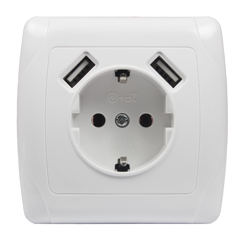 USB Wall Socket phone charger Double USB Port 5V 2A Usb pared prise electrique prise usb murale steckdose F01: white color