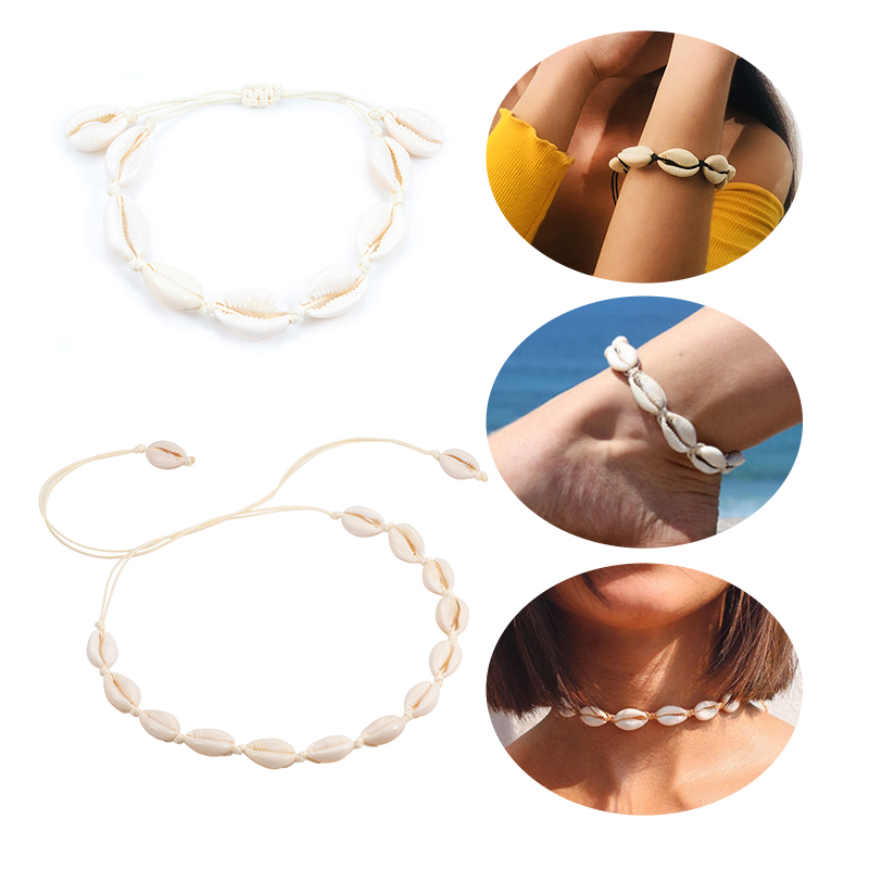 Collar de conchas marinas para mujer, Gargantilla de conchas marinas naturales, pulseras de conchas de verano, cadena de cuerda hecha a mano, joyería