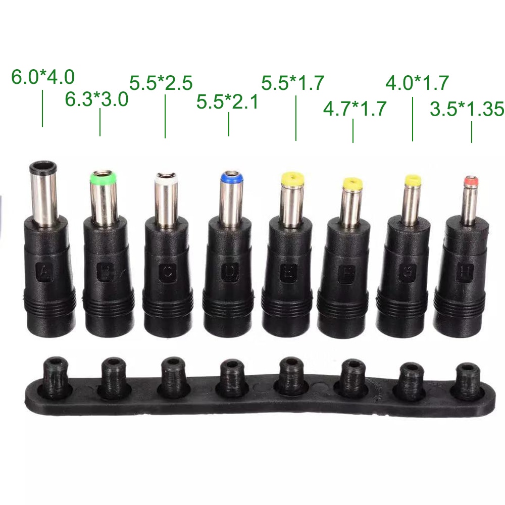 1Set 8pcs Universal AC DC Power Adapter Tips 8 in 1 Socket Plug Charger Tips DC Connector Desktop Laptop Notebook PC Computer