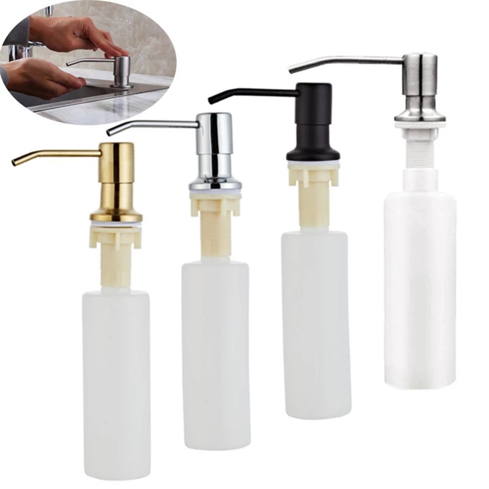 300Ml Aanrecht Zeepdispenser Zwart Abs Dispenser Wasmiddel Vloeibare Zeep Lotion Dispensers Roestvrij Stalen Kop