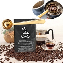 Koffie Scoop Rvs Maatlepel Met Afdichting Clip Goud Koffielepel Cucchiaino Caffe Cucharitas Cafe
