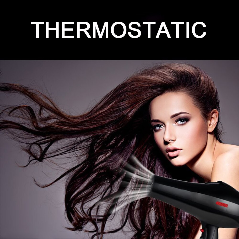 2200W Salon Compact Hair Dryer and Cold Strong Wind 6 Gears Dry Quickly Electric Blowdryer US Plug 1Nozzle