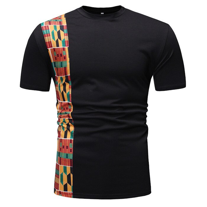 Camiseta Dashiki con estampado africano para hombre, camisa de manga corta de retazos blancos, ropa para Calle de hombre, ropa Africana informal,: Black / M
