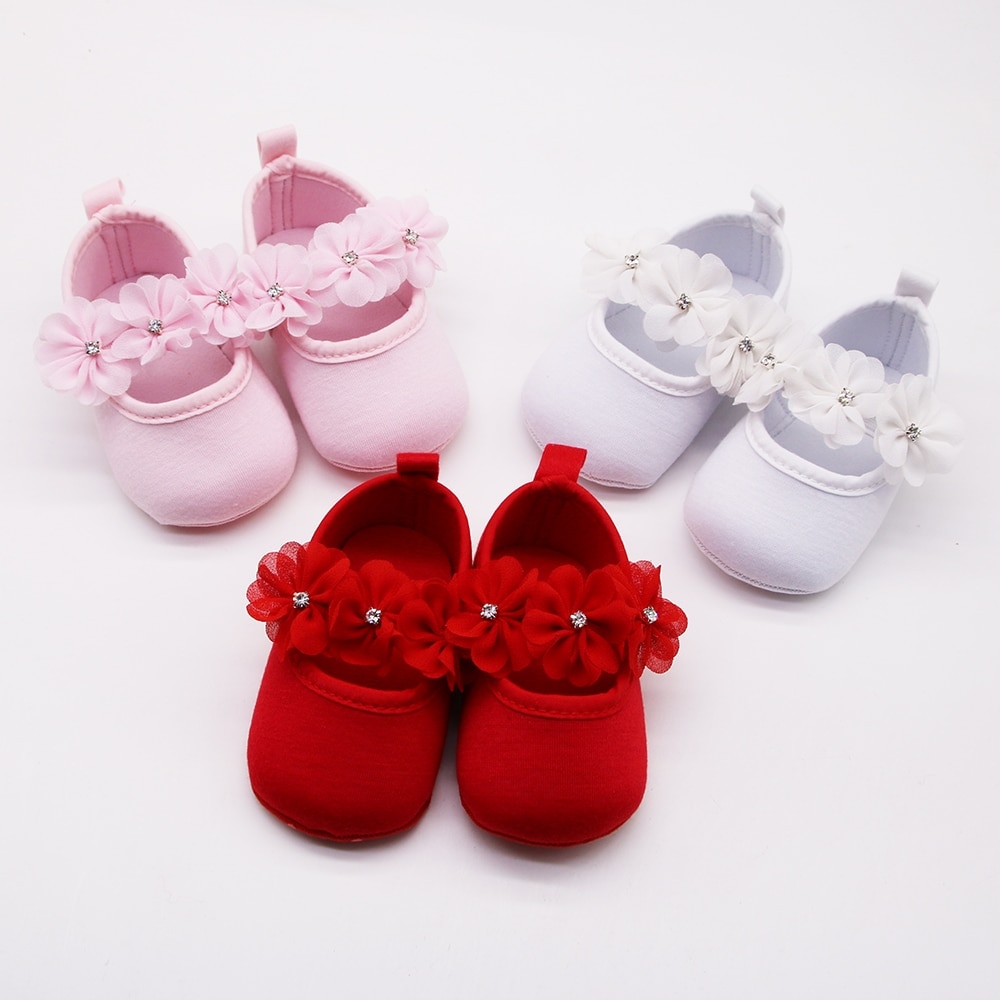 Dihope baby first walker sko børn piger baby party ballerina sko spædbarn 3d blomst rhinestone fritidssko