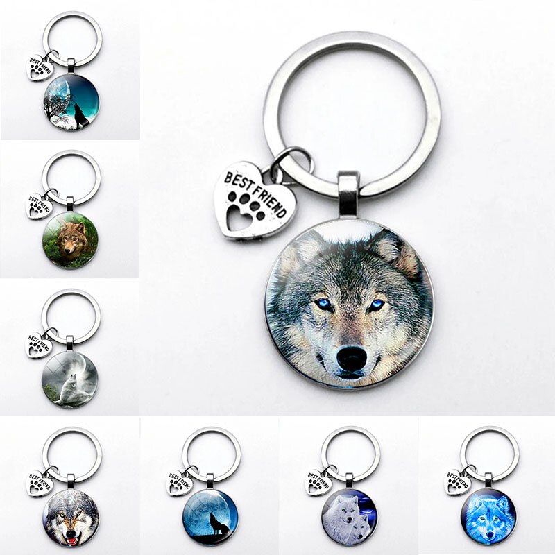 Porte-clés loup dans la nuit, porte-clés tête de loup, bijoux pour hommes,