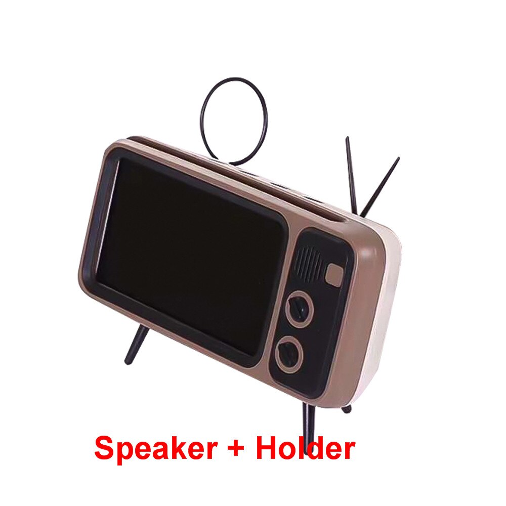 Kebidu Wireless Bluetooth Bass Speaker Retro TV Mobile Phone Holder Stand Mini Portable Speaker Retro Photo Frame: With Speaker Coffee