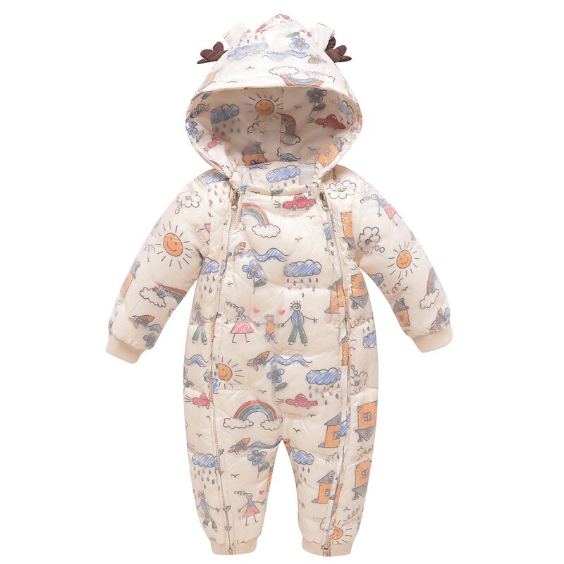 Pasgeboren Baby Kleding Cartoon Print Hooded Dikkere Warme Beneden Jumpsuit Baby Boy Romper Baby Meisje Rompertjes Winter Kleding: Sky Blue / height (100 cm)