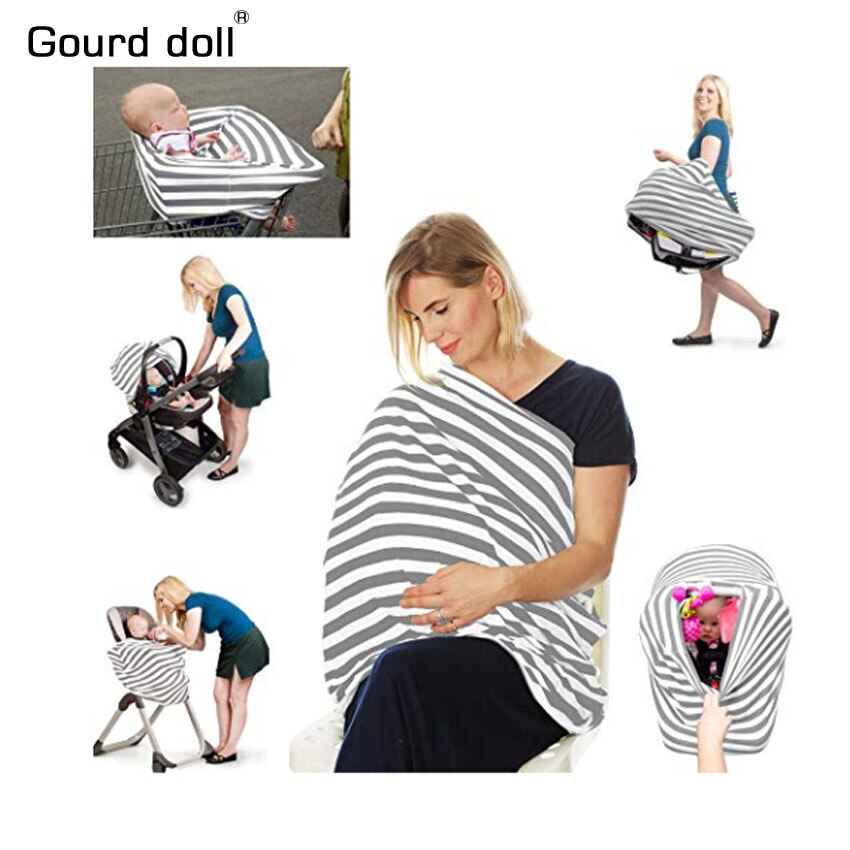 Baby autostol betræk baldakin ammebetræk multi-anvende stretchy infinity tørklæde amme indkøbskurv betræk høj stol betræk: Grå stribet