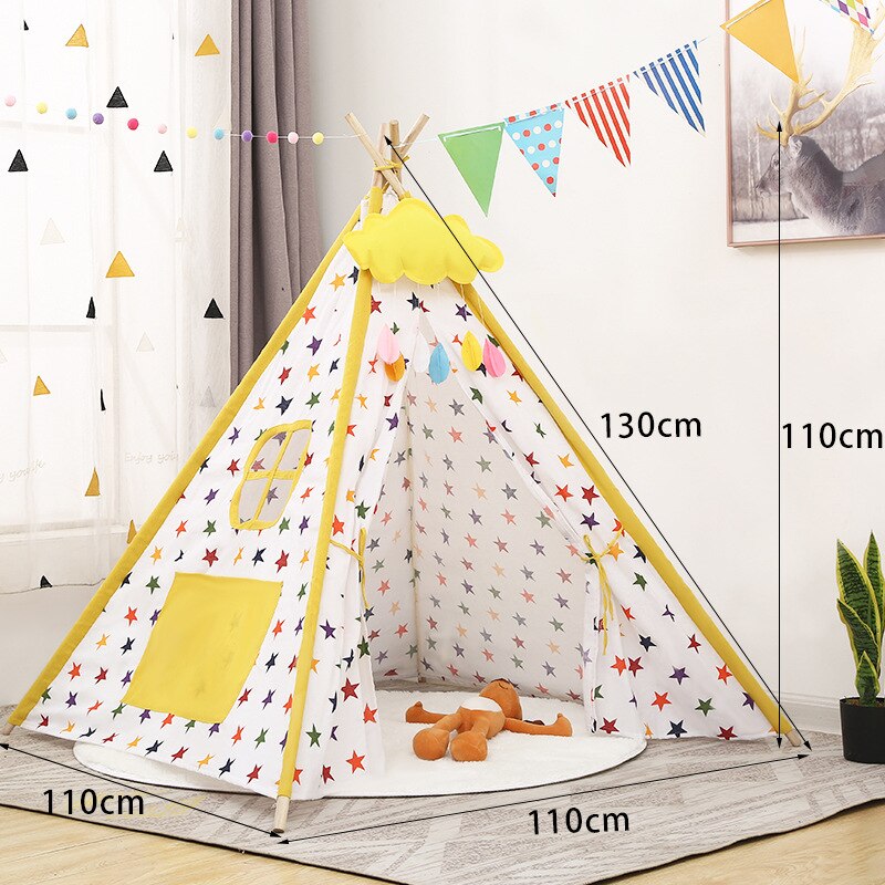 Teepee Tent for Kids Foldable Children Play Tent for Girl and Boy 4 Poles White Playhouse Baby Toy for Indoor and Outdoor Games: TD1070I / Length 1.6M TENT