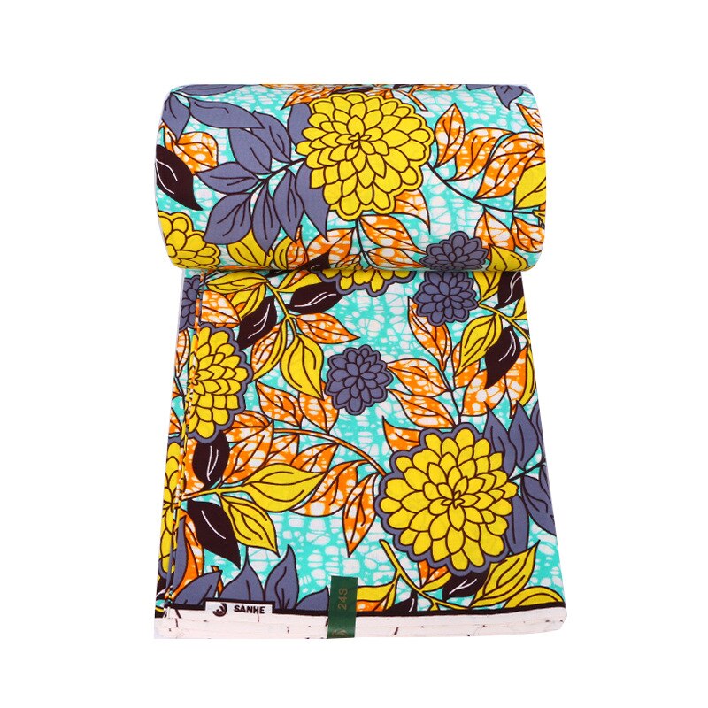 Mooie Gele Bloem Gedrukt Afrikaanse Ankara Echte Echte Wax 100% Katoen Stof Voor Jurken 6 Yards