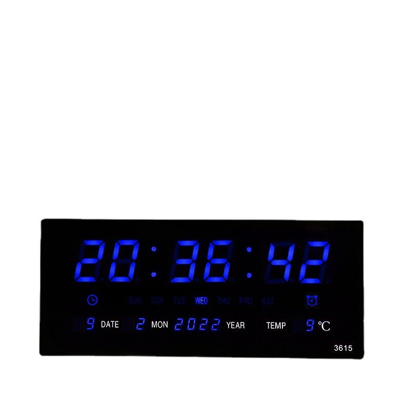 Large Electronic Wall Clock Alarm Hourly Chime Function Calendar Temperature Display Table Clocks With Plug Digital LED Clocks: A Blue