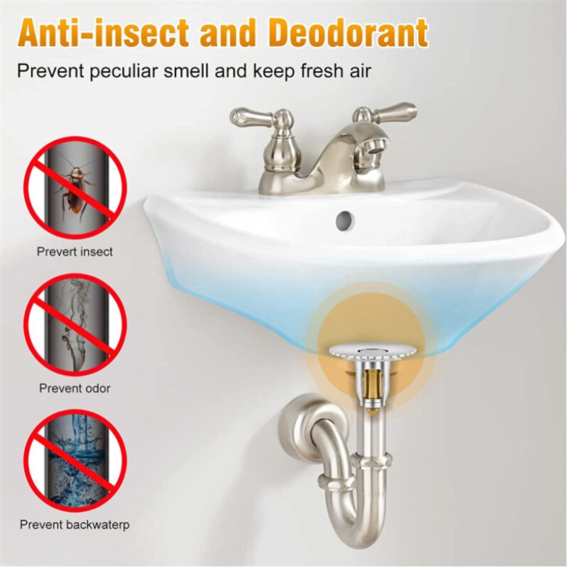 Pop-Up Kitchen Sink Plug Hair Catcher Bathroom Drain Pop-Up For Sink Plug Universal Washroom Stopper Stainless Steel Drainer