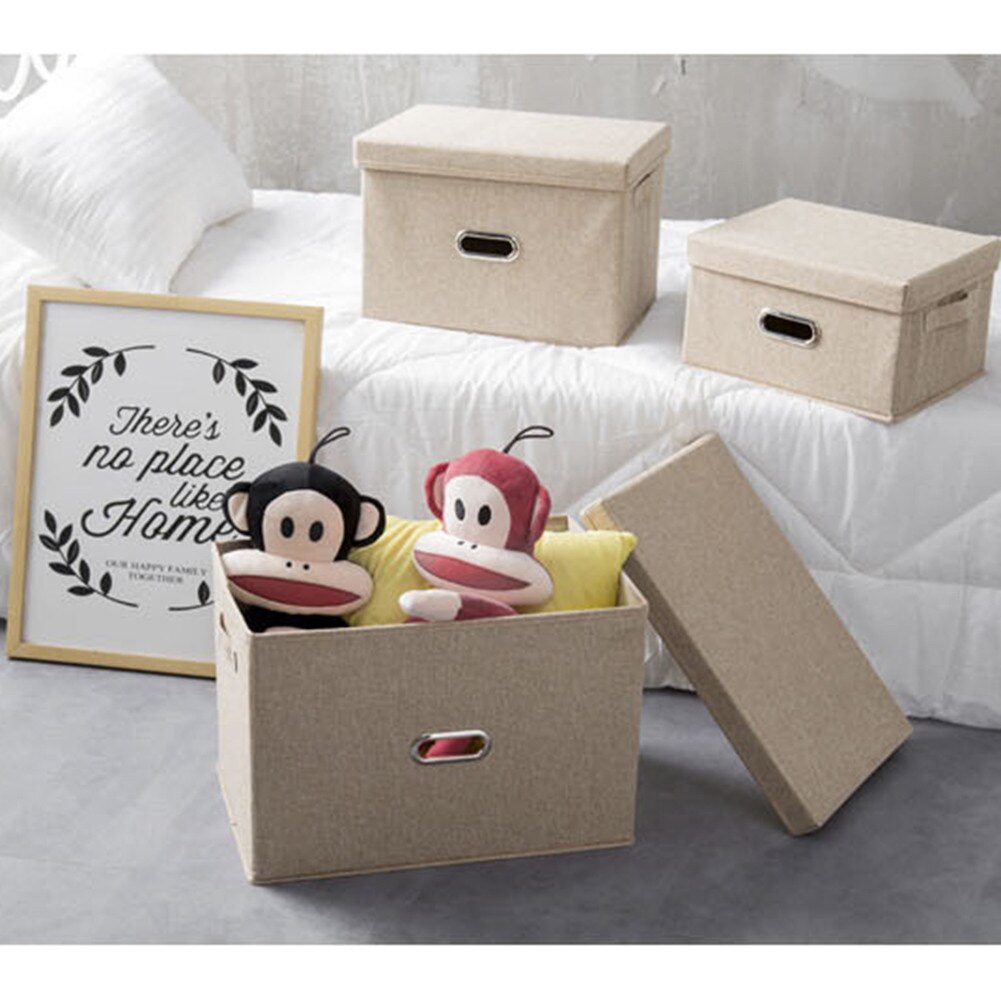 Cotton Linen Foldable Storage Box Household Drawer Clothes Sort Finishing Box Practical Anti-dust Storage Organizer with Lid