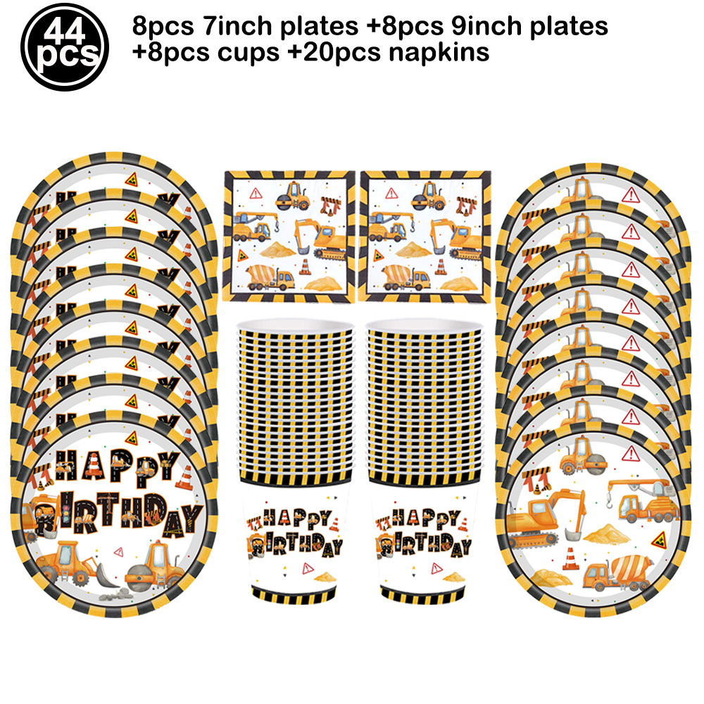 Construction Party Disposable Tableware Paper Plates Napkins Construction Truck Birthday Decorations Excavator Party Supplies