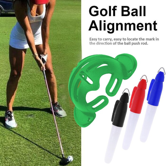 Durable Plastic Golf Ball Liner Marker Template Drawing Marking Spot Liner Alignment Putting Tool with 3 Marker Pens