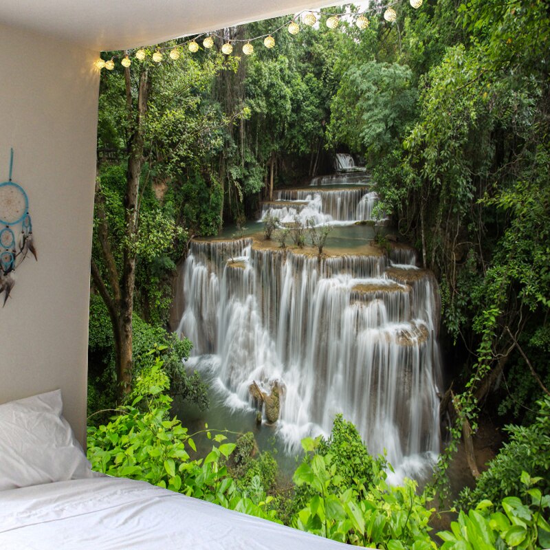 Hermoso paisaje de cascada de impresión de gran tapiz de pared barato hippie tapices de pared bohemio tapiz mandala de pared tapices