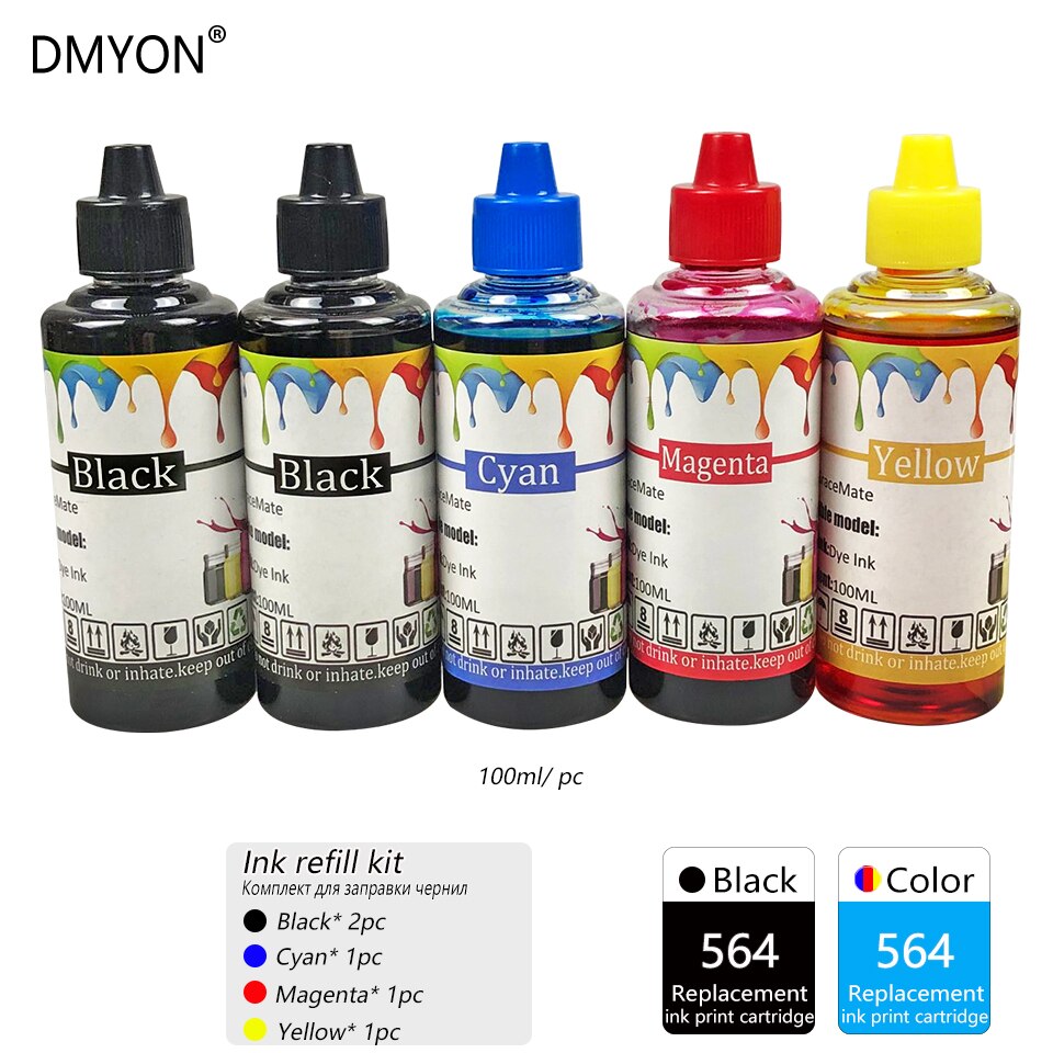 DMYON 564 Ink Refill Kit Compatible for HP 564 for Photosmart B8550 C5380 C6375 C6340 C6350 C6380 D5460 D7560 C309 C410 printer: 1 set 1 black