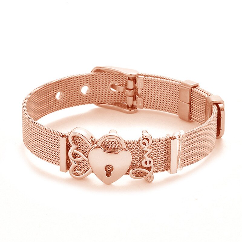 Mesh Bracelets Slide Crystal Love Heart Charms Fine Bracelet Stainless Steel Bracelet for Woman Valentine's Day Jewelry