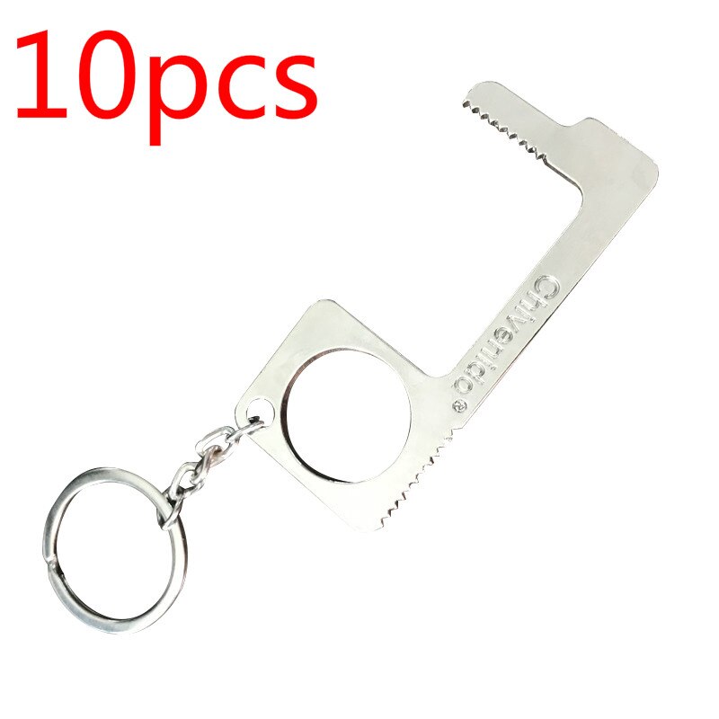 Portable Door Opener Multi-function Keychain Door Opener Anti-contact Sanitary Door Opener Anti-touch Press Elevator Tool: silver 10pcs